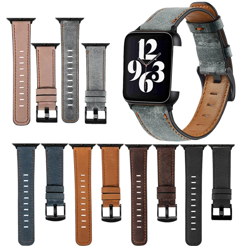 Vintage äkta läderrem för Apple Watch Series 7 6 5 4 SE Fashion Armband Watchband Iwatch 45mm 44mm 42mm 41mm 40mm 38mm armbandsbälte Smart Tillbehör