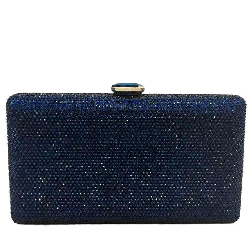 Boutique De FGG Blu Navy Donna Pochette in cristallo Borse da sera Borsa da sposa da sposa Borse per feste Borsa con diamanti 210823