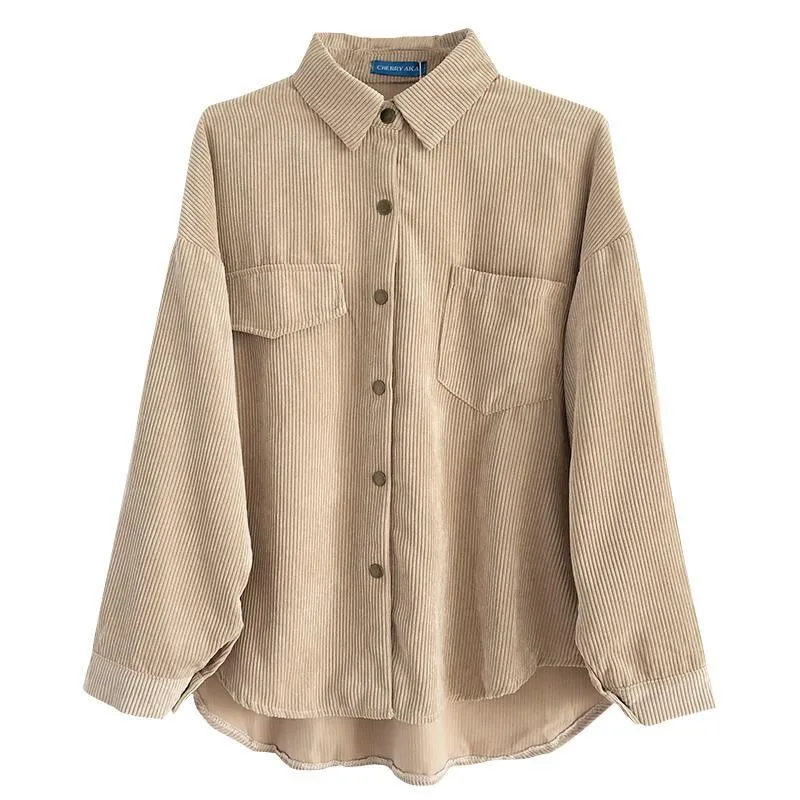 Chaqueta Casual De Pana Para Mujer, Manga Larga, Botones A Presión, Con