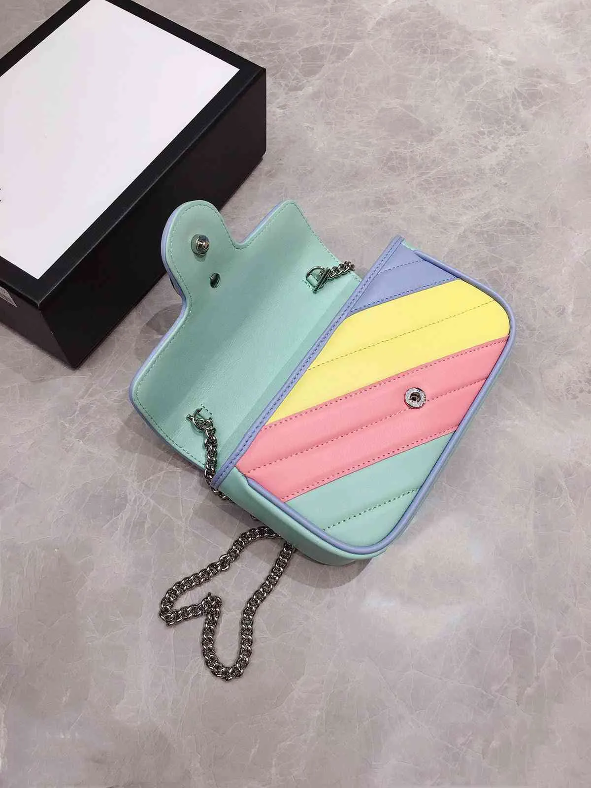Newest fashion rainbow genuine leather with silver hardware women shoulder bag with box bags hot best top quality mini women crossbody bag 2