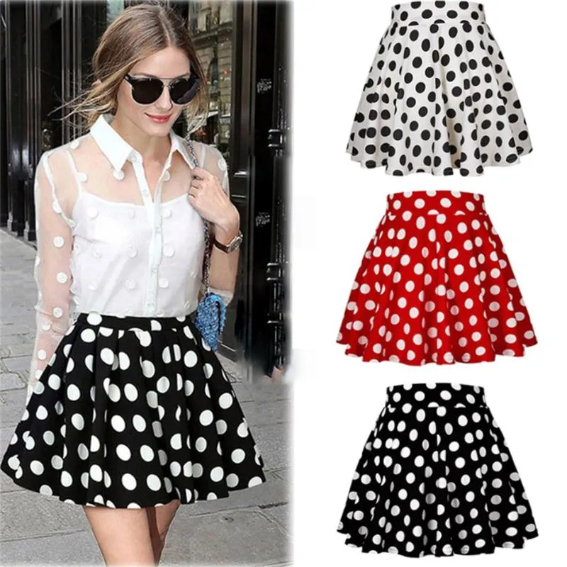 Kjolar kvinnor mode chic polka dot print mini kjol 2021 sommar damer a-line hög midja casual streetwear jupe femme