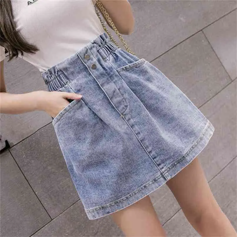 Womens Elastic Waist Denim Shorts A Line Mini Skirt, High Waisted