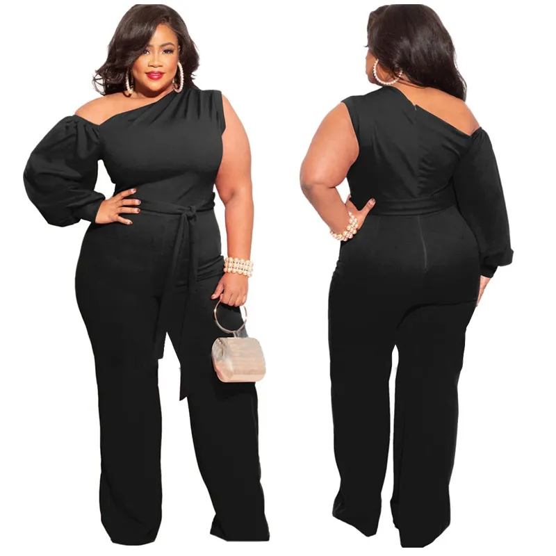 Sexy Solid Color Plus Size Elegant Jumpsuits For Women Wide Legs