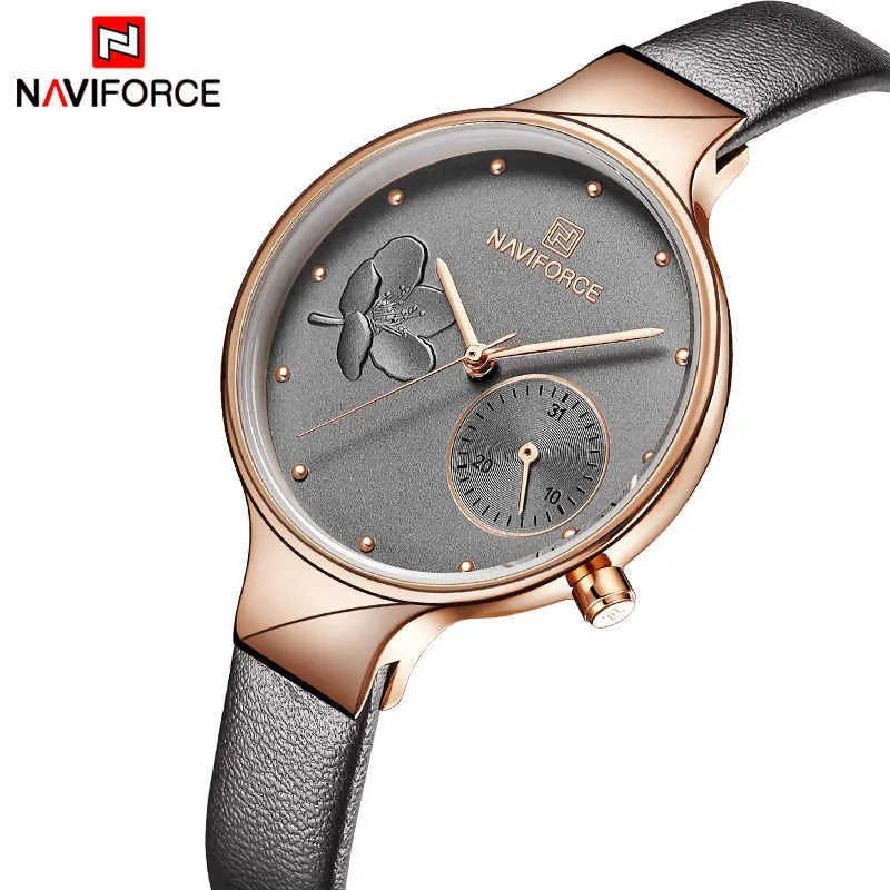 Naviforce Women Watches Top Märke Luxury Fashion Female Quartz Armbandsur Ladies Läder Vattentät Klocka Flicka Relogio Feminino 210616