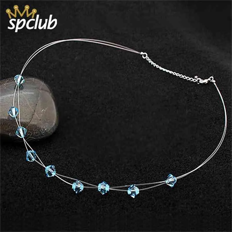 Shine Crystals z Naszyjnik Swarovski Niewidzialny Przezroczysty Linia Wędkarska Krótki Łańcuch Wisiorek Neckalce Dla Kobiet Biżuteria Prezent