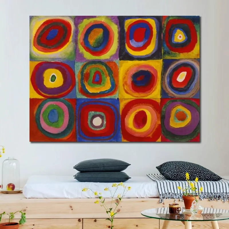 Wall Art Abstract oil paintings Squares with Concentric Circles By Wassily Kandinsky Canvas Reproduction Modern art high Quality Home Decor