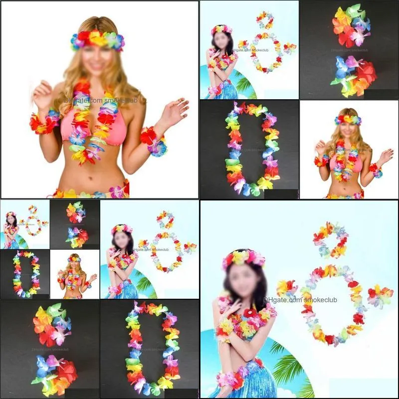 Decorative Flowers & Wreaths Set Of 4x Hawaiian Flower Leis Garland Necklace Fancy Dress Hawaii Beach Decor