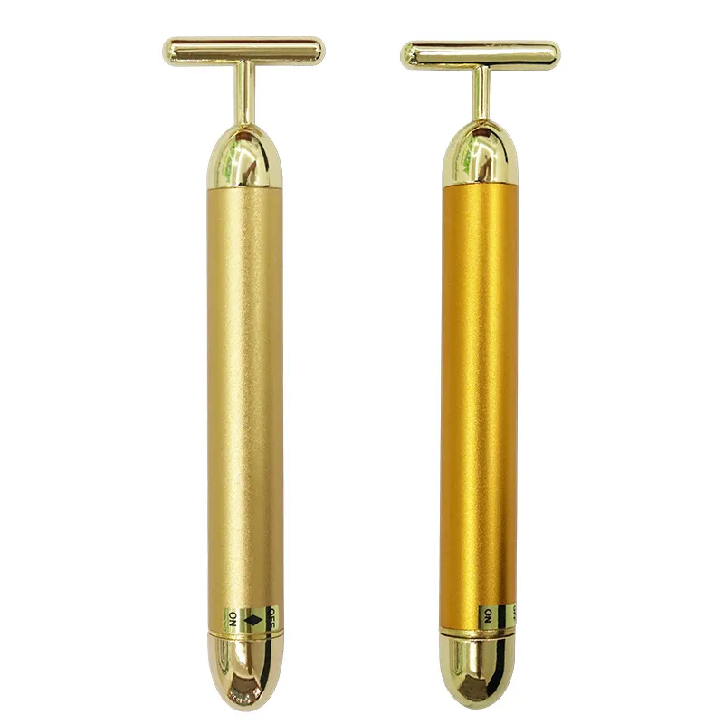 Party Favor 24k Gold Face Lift Bar Roller Vibration Slimming Massager Ansikt Stick Ansiktssk￶nhet Skinv￥rd T -format vibrerande verktyg