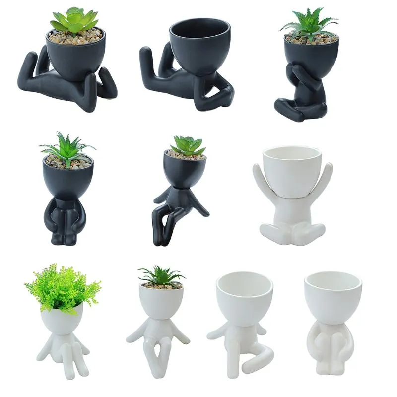 Jardinières Pots Mignon Dessin Animé Humanoïde Planteur Succulent Pot De Plante En Céramique Pour La Décoration De Bureau Boutures De Fleurs Bureau À Domicile Jardin De Mariage