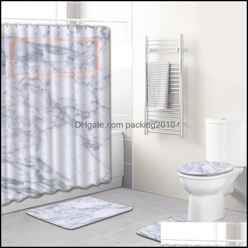 Bathroom Accessories Bathroom Washroom Art Marble Print Shower Curtain Anti-slip Mat Toilet Seat Set Creative Home Decor 4 Piece