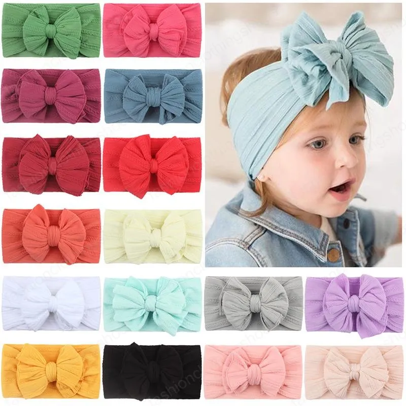 2021 Ny mjuk nylon Jacquard Hårtillbehör Barns hårband Baby Super Stretch Bow Headbands Girls Big Bows Solid Hair Bands