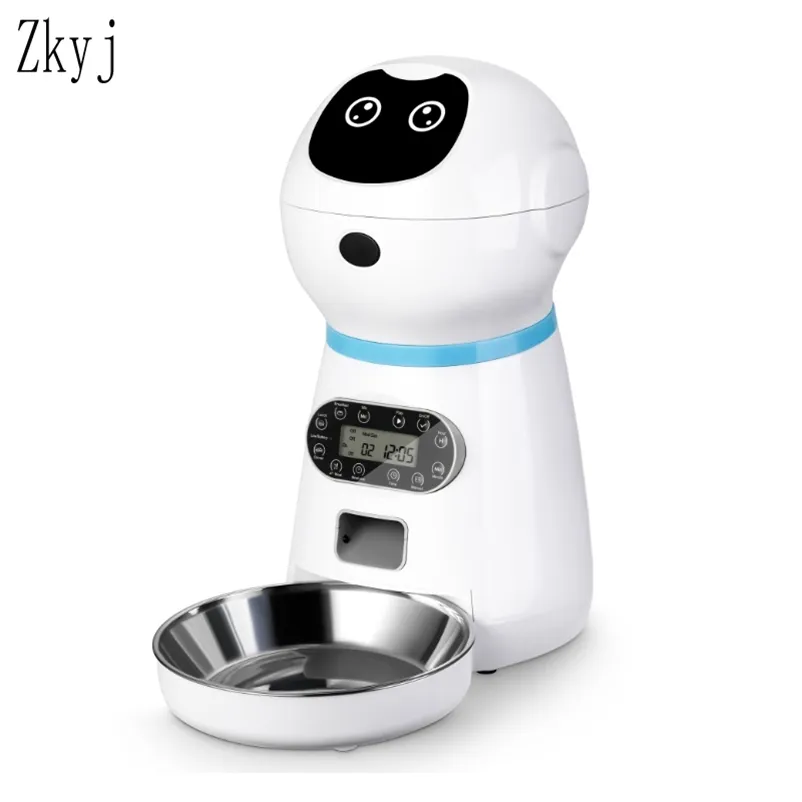 Branchez les mangeoires automatiques pour animaux de compagnie avec enregistrement vocal bol de nourriture pour chien en acier inoxydable écran LCD distributeur de minuterie 210615