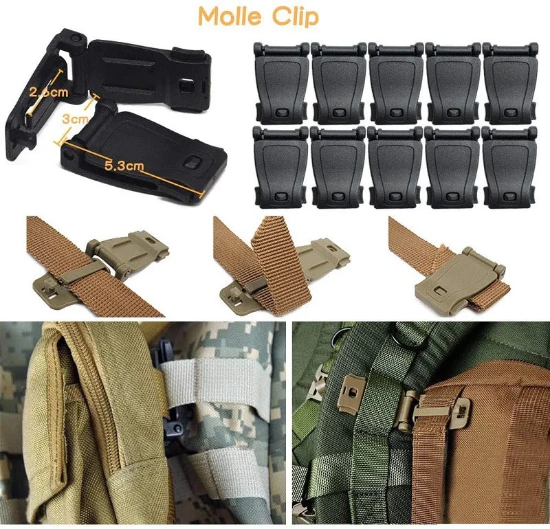 Camping de plein air Mousqueton Nylon Molle Sac à dos tactique Key Hook  Sangle Boucle Système Ceinture Boucle Suspendue Accessoire d’escalade