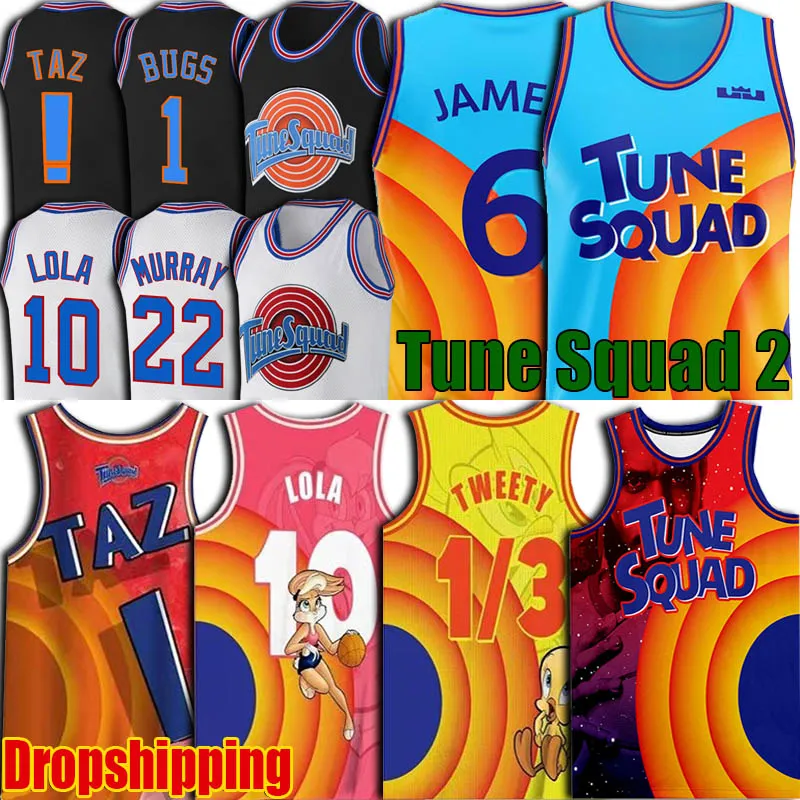 6 LBJ King James Space Jam 2 Tune Squad Jersey Basketball Bugs Lola Bunny Tweety Bird Taz Jerseys Throwback Daffy Duck Bill Murray Uniforme
