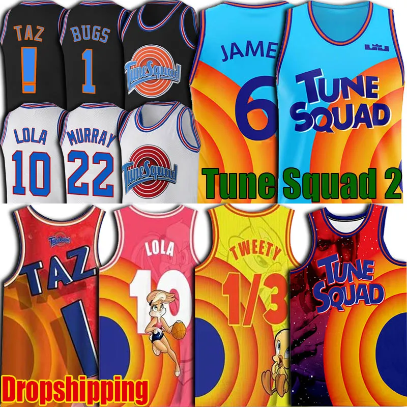 6 LBJ King James Space Jam 2 Tune Squad Jersey Basketball Bugs Lola Bunny Tweety Bird Taz Maglie Throwback Daffy Duck Bill Murray Uniform