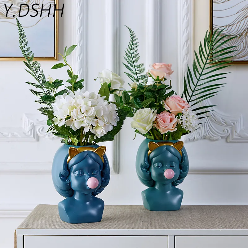 Y.DSHH Big Creative Style Nordique Résine Fleur Vase Décoration Maison Vases Décoratifs Pour Pot De Fleurs Vintage Table Vase Jolie Fille 210310