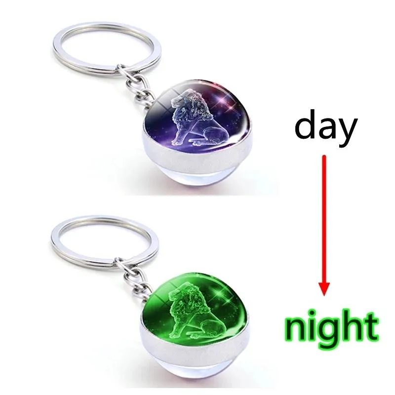 2022 new 12 Constellation Luminous Keychain Glass Ball Pendant Zodiac Keychain Glow In The Dark Key Chain Holder Mix style Free