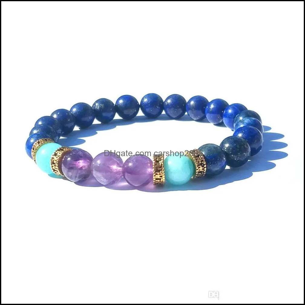 Health bracelet gold plated four-word alloy high quality natural stone amethyst Tianhe stone men and women