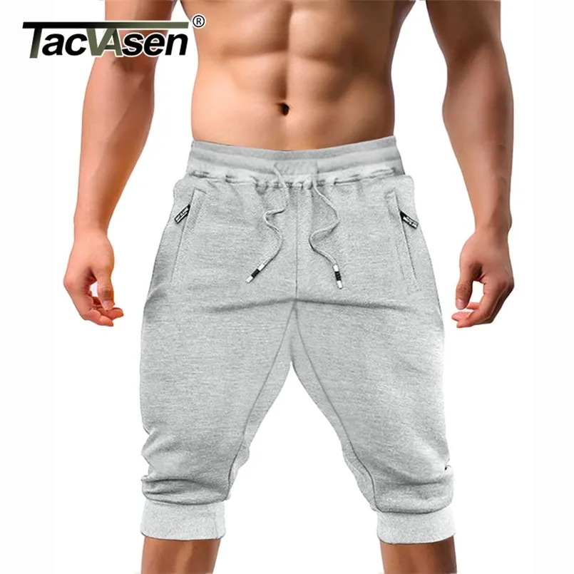 Tacvasen casual shorts 3/4 jogger broek mannen ademend onder knie outdoor sport gym fitness met ritszakken 210716