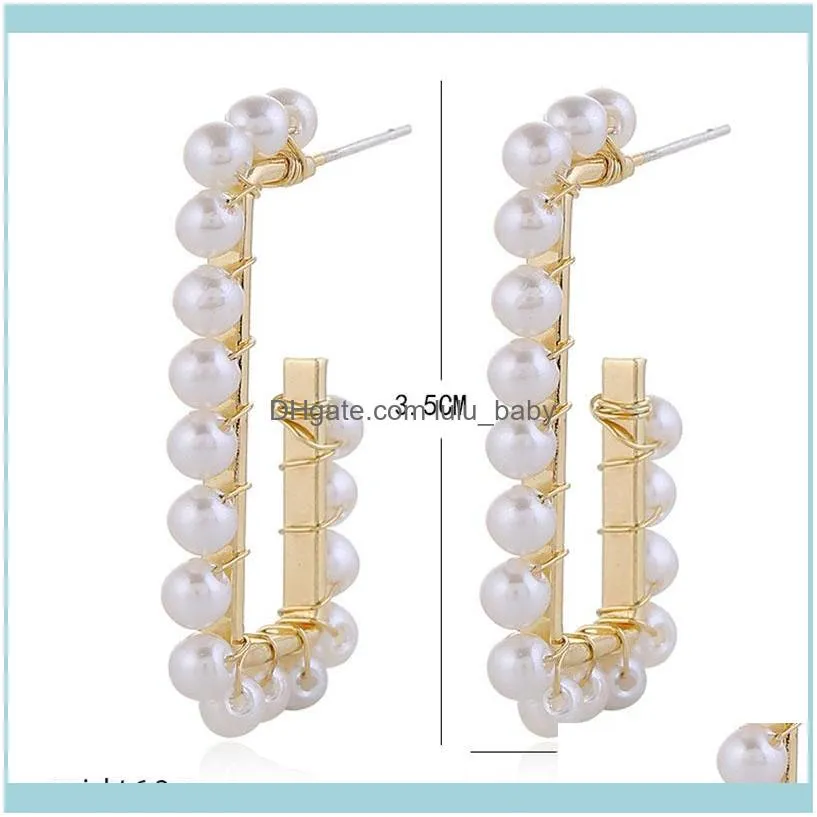 Boho Simulated Pearl Hoop Earrings For Women Hand Weave Crystal Beads Korean Statement Jewelry Bride Wedding & Huggie