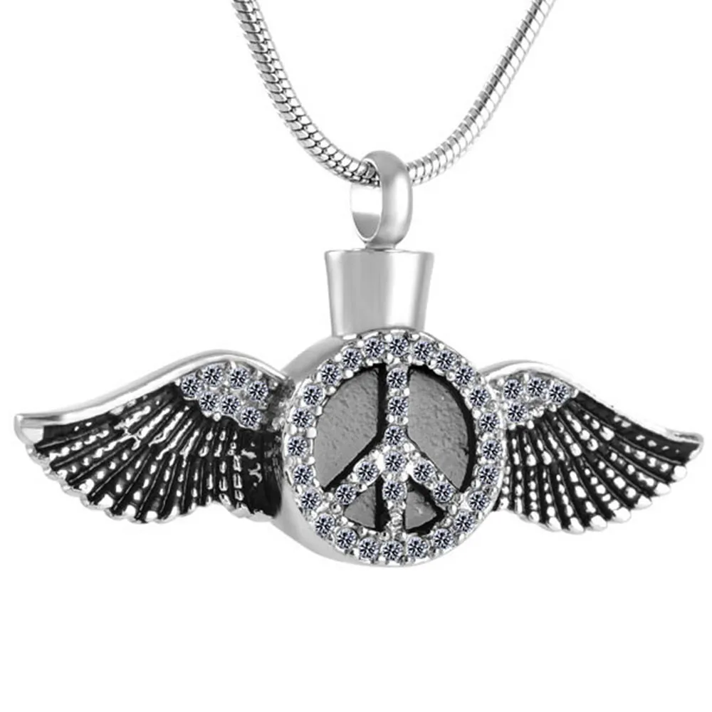 Серебряные круглые крылья ангела Кремация кремация сувенир, пепел ожерелье люди или домашнее животное на память
