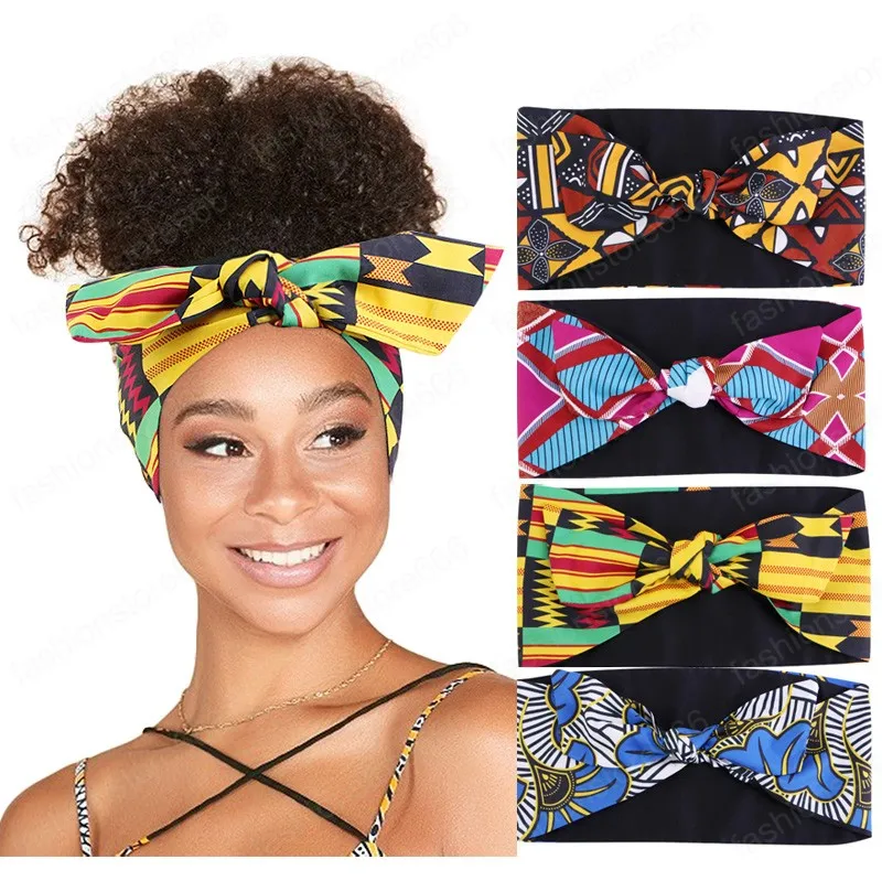 Women African Pattern Print Bandanas Headband Twist Style Girls Summer Bohemian Bow Hair Bands Hair Accessories Turban Headscarf