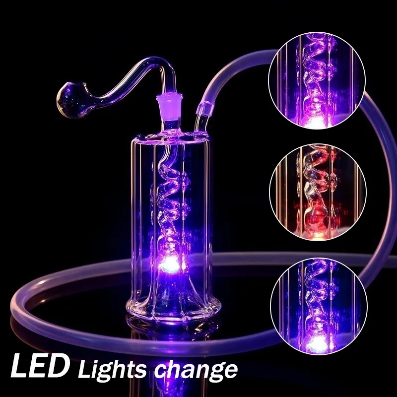 Led Shisha Glaspfeife Farbwechsel Licht Bongs Dab Bohrinsel Perkolator Bubbler Wasserpfeifen Tragbare Shisha Öl Shishas Asche mit Tabakkopf