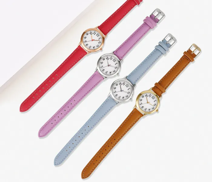 Orologi da donna al quarzo con cinturino in pelle pregiata con numeri chiari all'ingrosso Orologi da polso con quadrante da 31 mm per studenti semplici ed eleganti