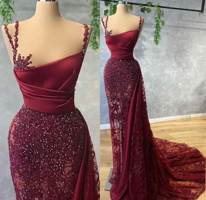 2022 Arabski Aso Ebi Ebi Ebi Bury luksusowe sukienki na studniówkę koronkową koraliki vintage wieczór formalny impreza druga sukienka przyjęcia 322