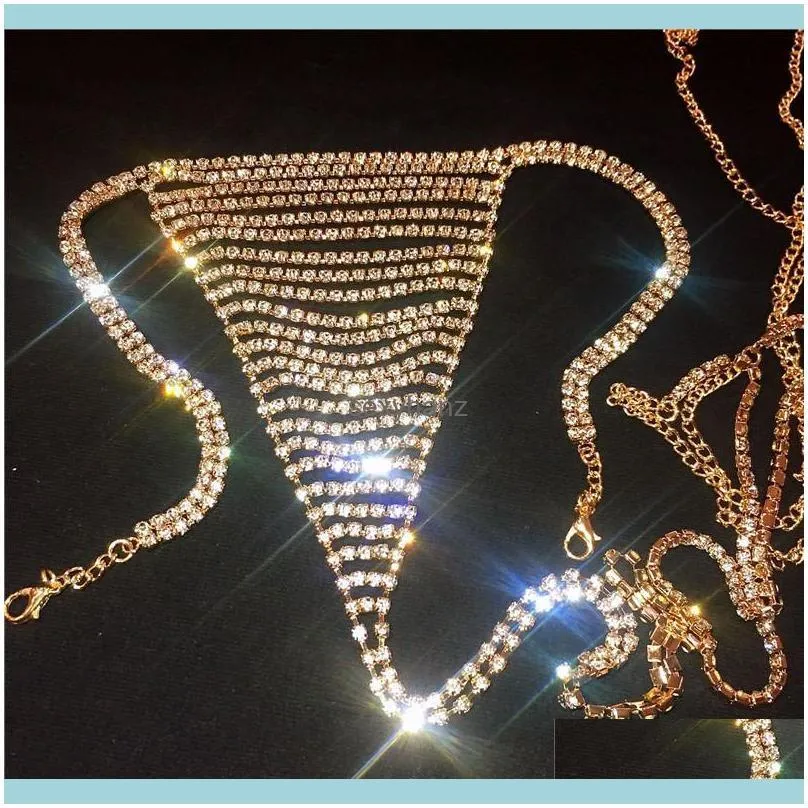 Sexy Full Rhinestone Layer Tassel Thong Chain Body Chain For Women Iced Out Crystal Underwear Panties Body Jewelry