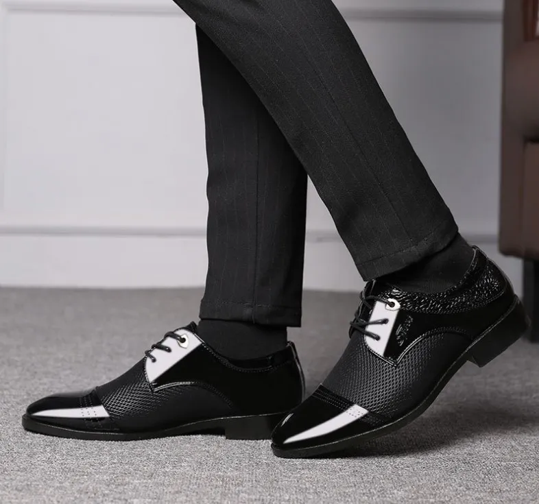 Praca biurowa Mężczyźni Designer Sukienka Buty Formalne PU Skórzane Luksusowe Mody Groom Wedding Męskie Oxford Shoe Casual Plus Size 38-48