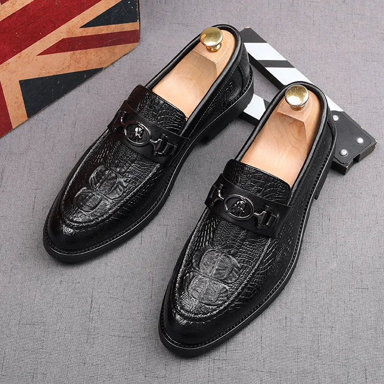 Luxury Crocodile pattern Style Men`s Business Prom Shoes black Wedding Pointed Toe Men Flats Loafers Footwear EUR siz:38-44