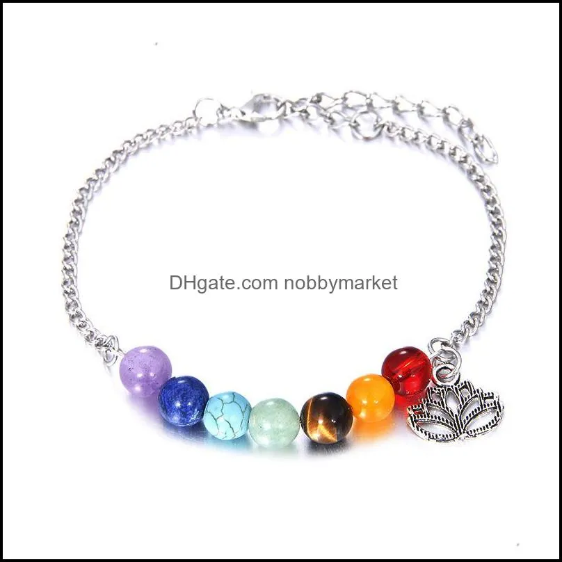 Charm Bransoletki Biżuteria 7 Chakras Lotus Flower Charms Dla Kobiet Kryształ Healing NCE Koraliki Natura Kamień Yoga Handmade Drop Dostawa 2021 VBBr