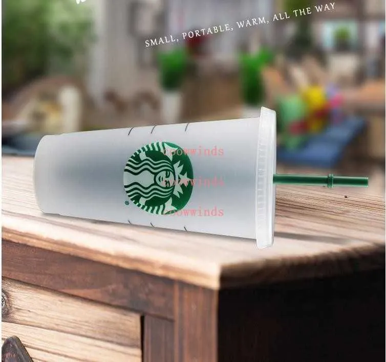 Kubki Starbucks 24 uncji plastikowy kubek wielokrotnego użytku przezroczysty do picia Płaskie dolne kubki Kształt Kształt Kopika słomka kubek bardian za darmo