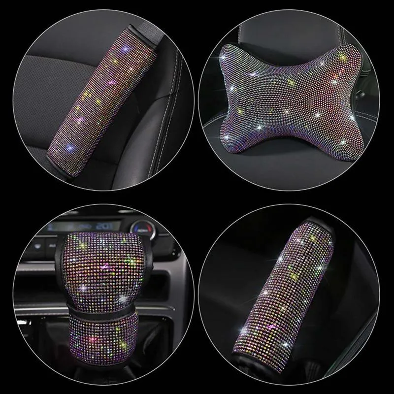 Housses de volant mode cristal diamant couverture de ceinture de sécurité antidérapant appui-tête accoudoir protecteur pour les femmes voiture style intérieur accessoires