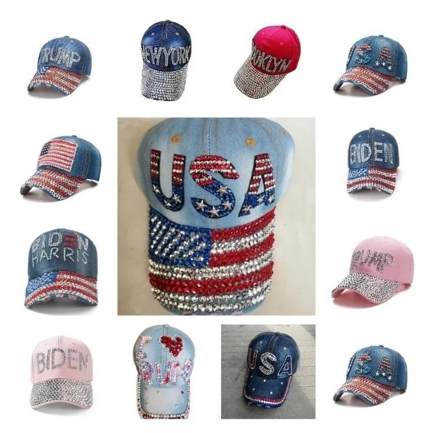 Party Hats Trump 2024 Baseball Cap Verkiezing Campaign Hats Cowboy Diamond Caps Verstelbare Women Denim door Sea Gyqqq