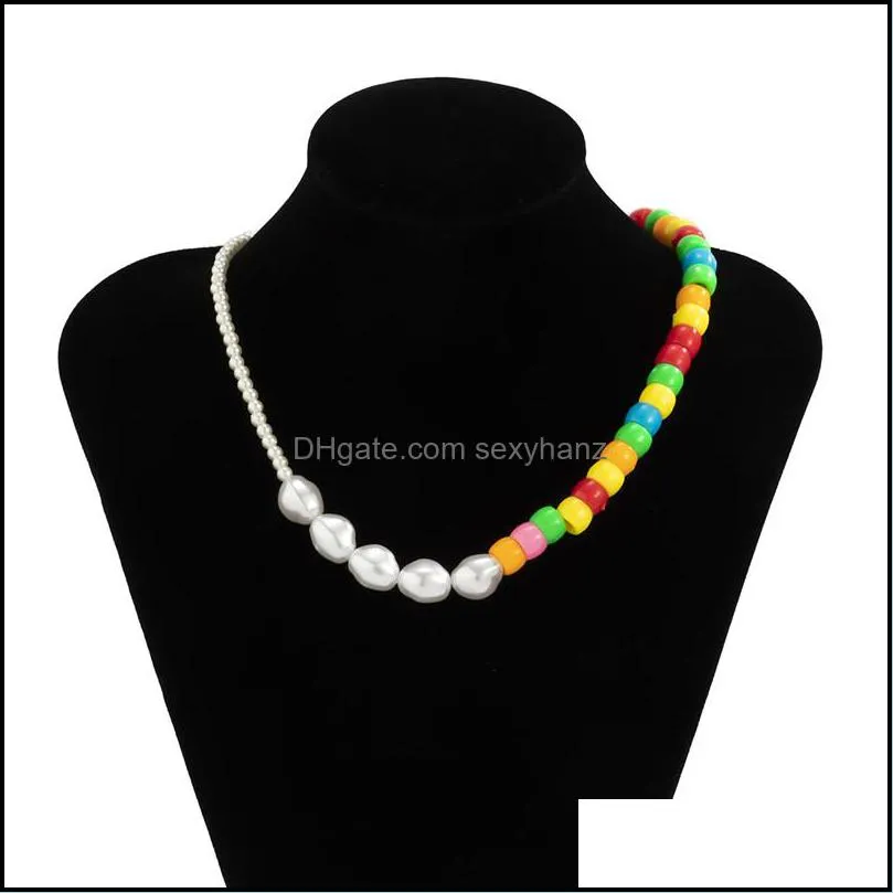 Acrylic Imitation Pearl Splicing Beaded Necklaces Contrast Candy Color Size Clavicle Chain Women Single Souvenir Dress Sweater Necklace Jewelry