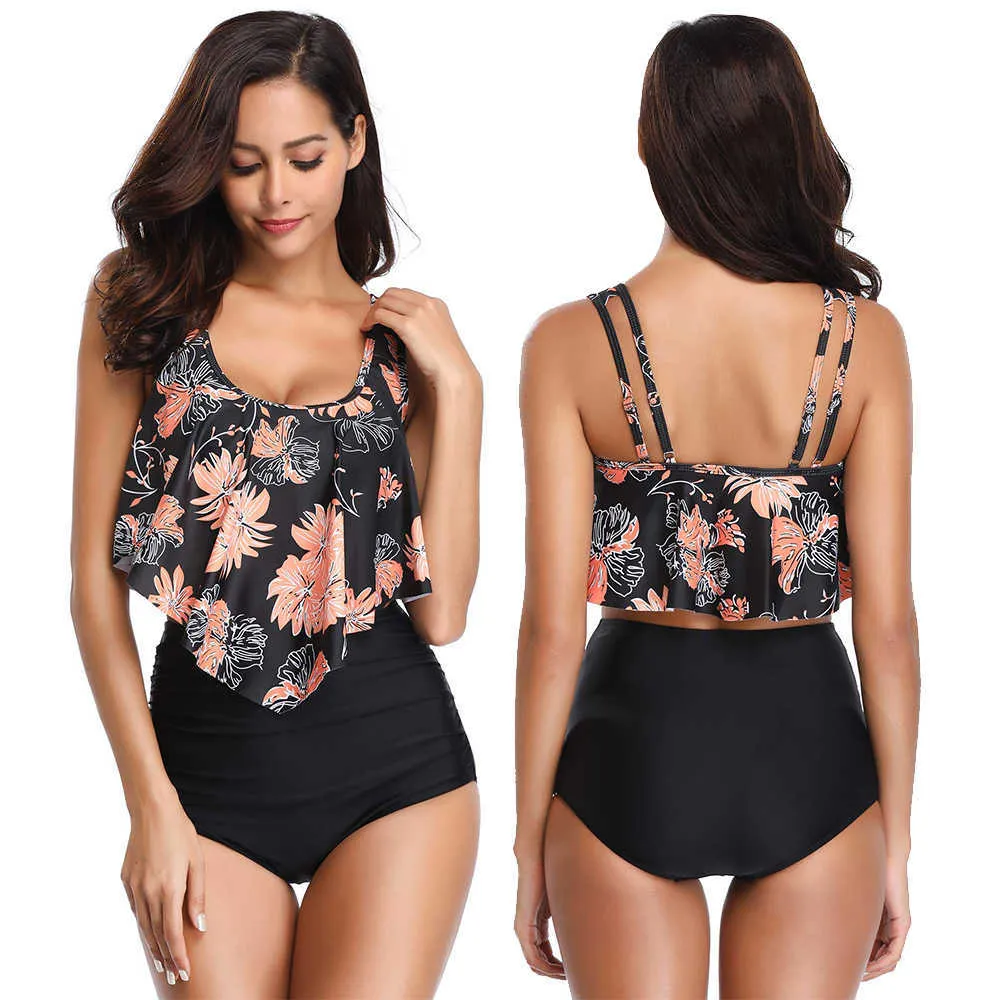 High Waist Bikini Floral Swimwear Women Korean Spring Summer 2019 Ruffly G Cup Plus Size Bikini 2XL Swimsuit For Fat Bath Suit Y0820