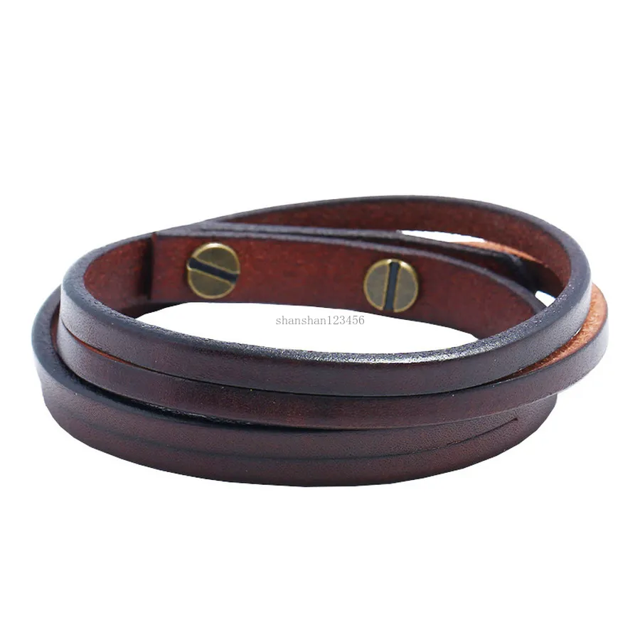 Leder Multilayer Wickelarmband Armreif für Damen Herren Schwarz Braun Retro Einfache Armbänder Armreif Manschette Modeschmuck Will and Sandy Geschenk