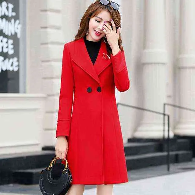 Spring and Autumn Woolen Coat Female Long Large Size Thick Women Woolen  Jacket Slim Lady Clothing Women's Coats 211222