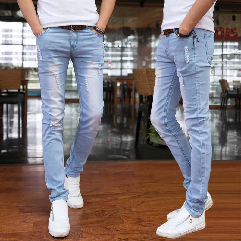 2020 Spring and Summer New Men's Jeans Pant Korean Style Influx Sky Blue Casual Trousers Cool Stretch Man denim Pants male 28-34 X0621