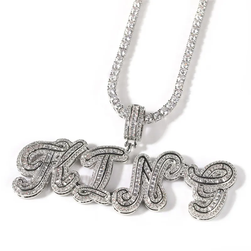 Collier avec pendentif en forme de lettre cursive plaqué or, diamant CZ scintillant, de haute qualité, DIY, avec chaîne en corde de 24 pouces, nouvelle mode