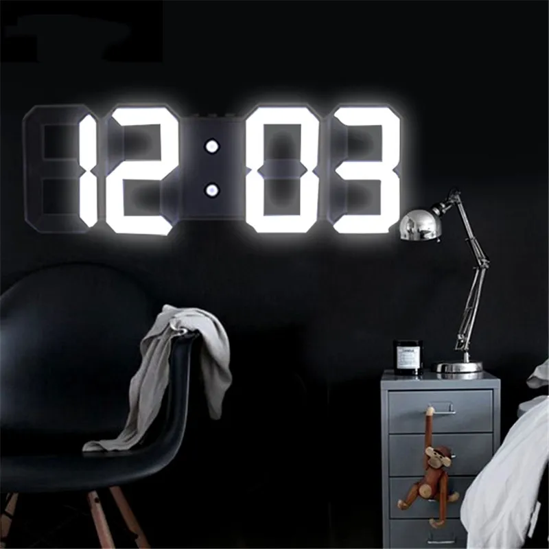 3D Duża LED Cyfrowa ścienna Zegar Data Czas Celsjusza Nightlight Display Table Desktop Zegary Budzik Z Dekrecji Room 210310