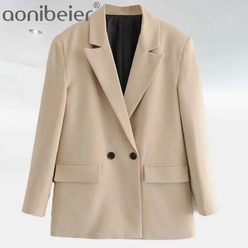 Elegante chaqueta de oficina para mujer con doble botonadura, abrigo Vintage con cuello entallado para mujer, prendas de vestir exteriores, Tops elegantes, trajes urbanos 210604