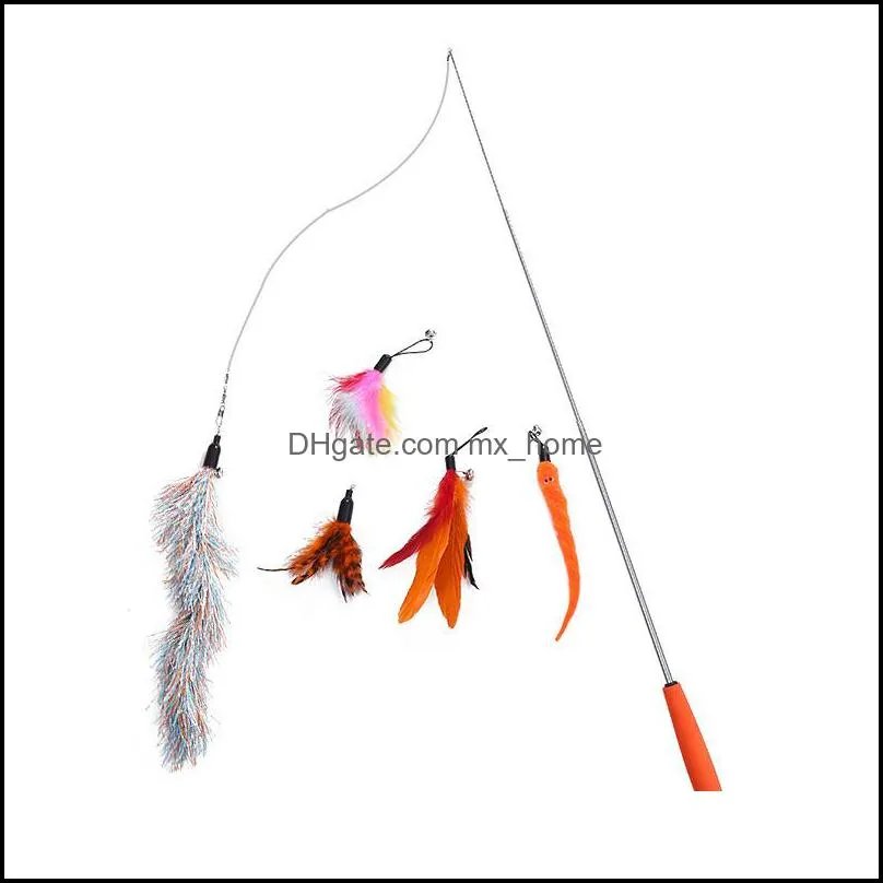 Feather Teaser Cat Toy Retractable Wand & 5 PCS Assorted Teaser Refills Interactive Catcher Teaser Toy JK2012PH