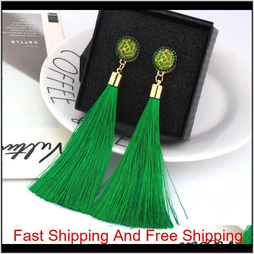 boho crystal long tassel drop earrings for women ethnic geometric rose flower sign dangle statement earring 2019 fashion jewelry in