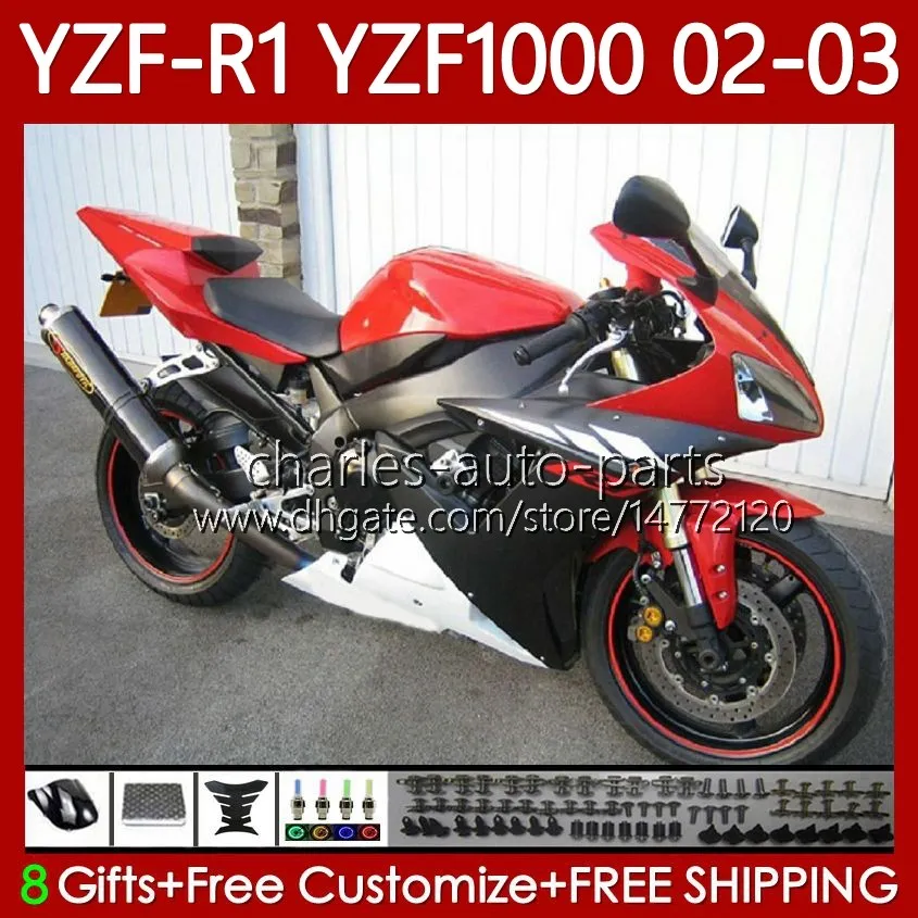 Motorcykel kropp för yamaha yzf-r1 yzf-1000 yzf r 1 1000 cc 00-03 karosseri 90no.29 yzf r1 1000cc yzfr1 röd vit svart 02 03 00 01 yzf1000 2002 2003 2000 2001 OEM Fairings Kit