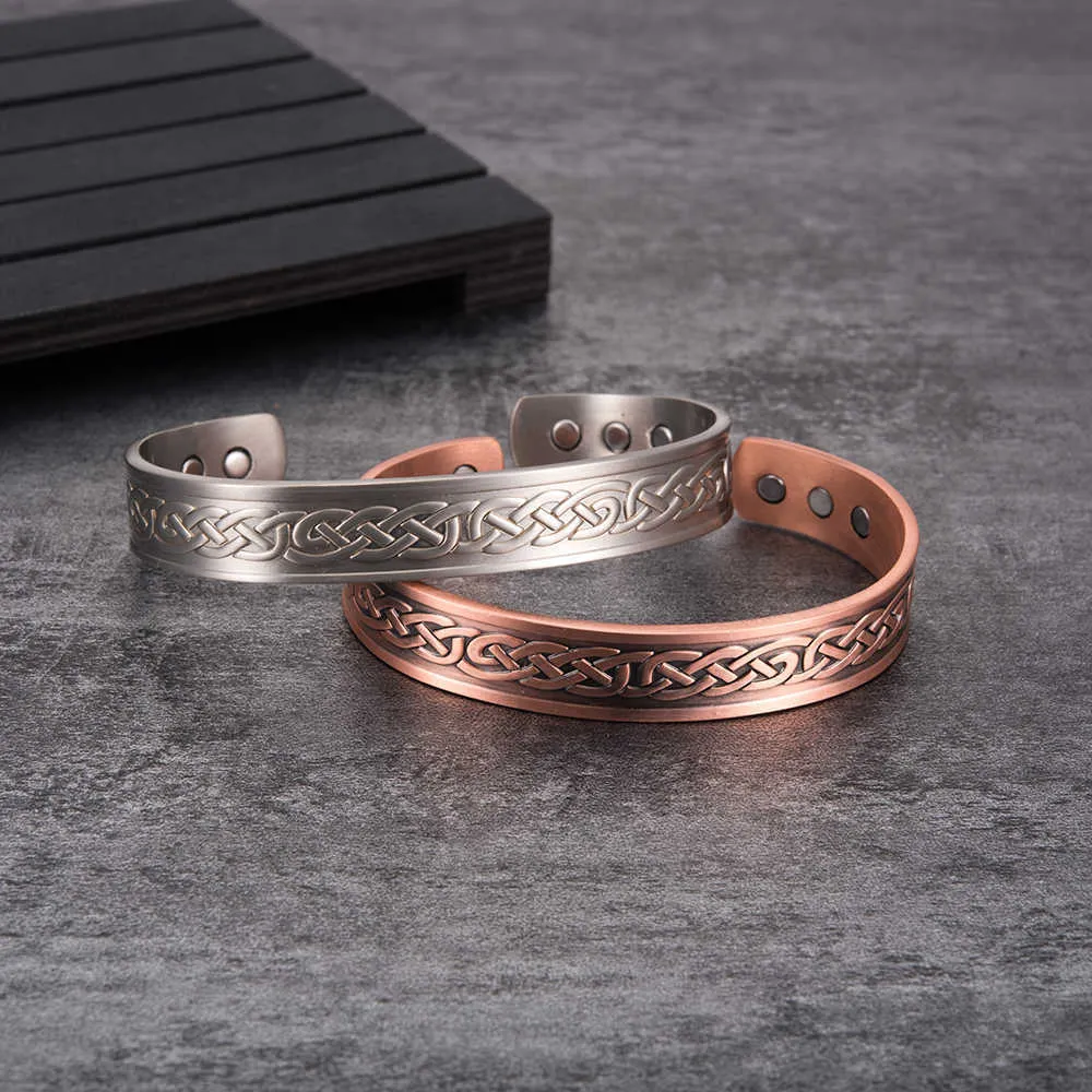 Vinterly Viking Copper Bracelet Men Healing Energy Magnetic Bracelet Copper Unisex Vintage Cuff Adjustable Bangle for Arthritis Q0717