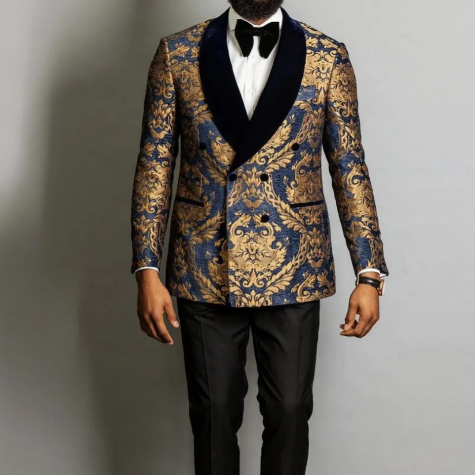 New Elegant 2021 Costume Homme Scialle Risvolto Nero Jacquard Dinner Party Abiti da sposo Abiti da sposa per uomo Prom Tuxedo Blazer Custom Made