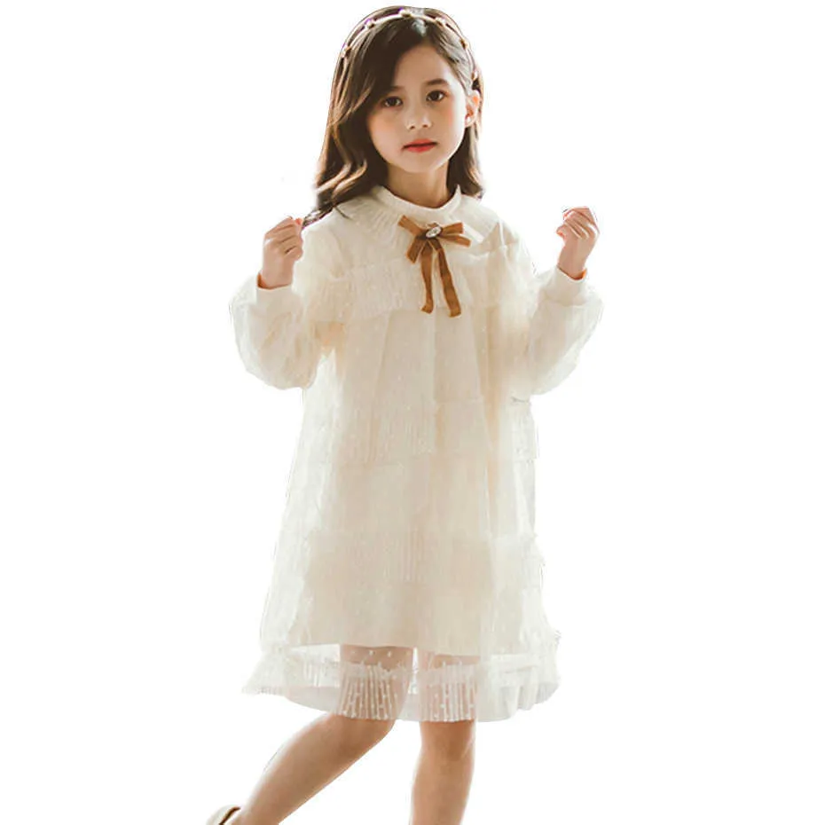 Dresses For Girls Spring Autumn Girl Party Dress Dot Pattern Children Mesh Dress Cute Style Girls Clothes Q0716